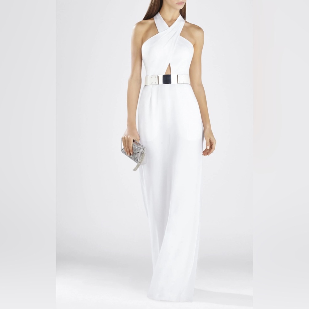 BCBGMAXAZRIA Josselyn Halter Jumpsuit – White | Size 0 - Picture 3 of 16